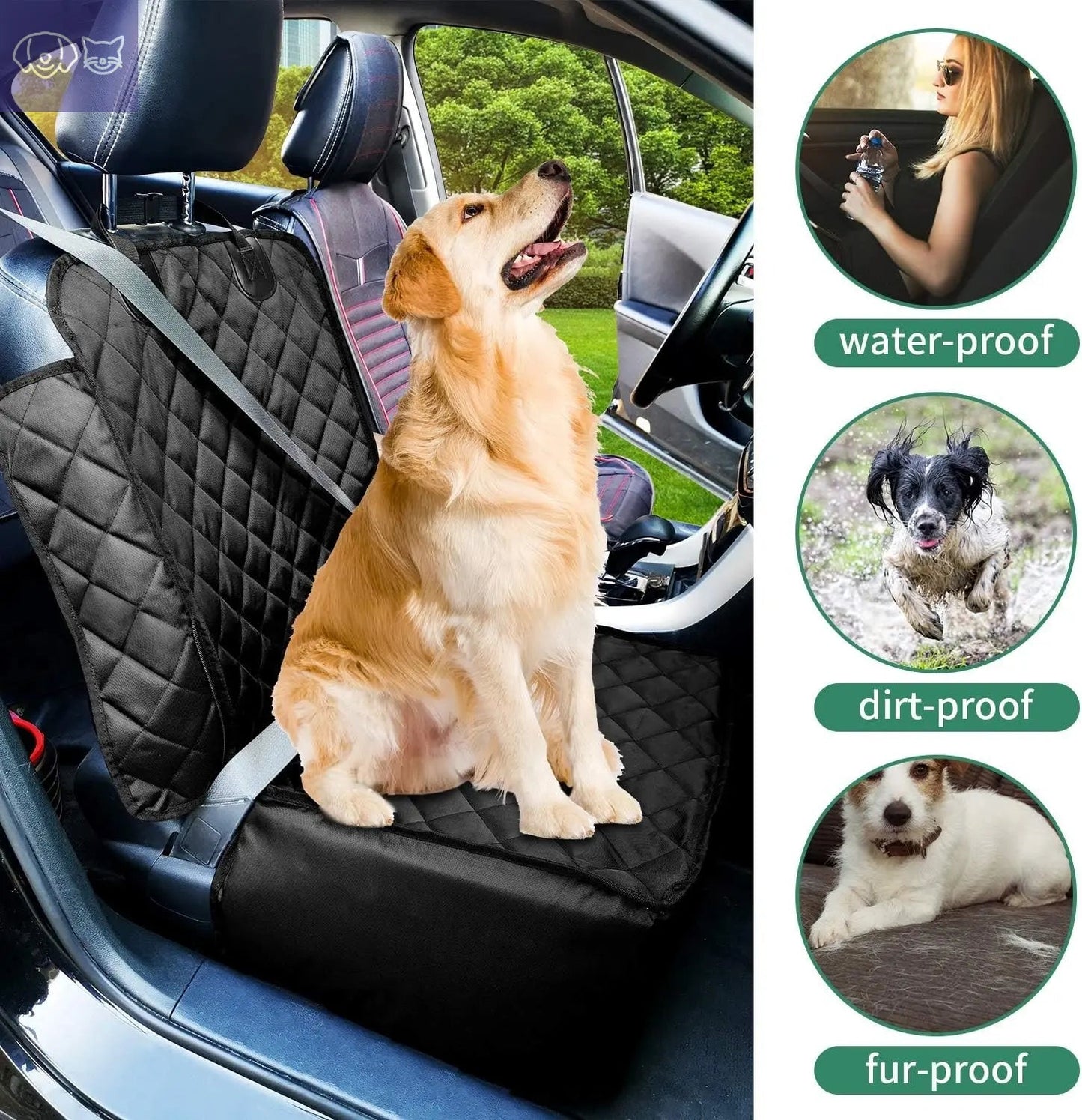 2-in-1 Waterproof Dog Car Seat Cover Hammock & Protector PawsMagics