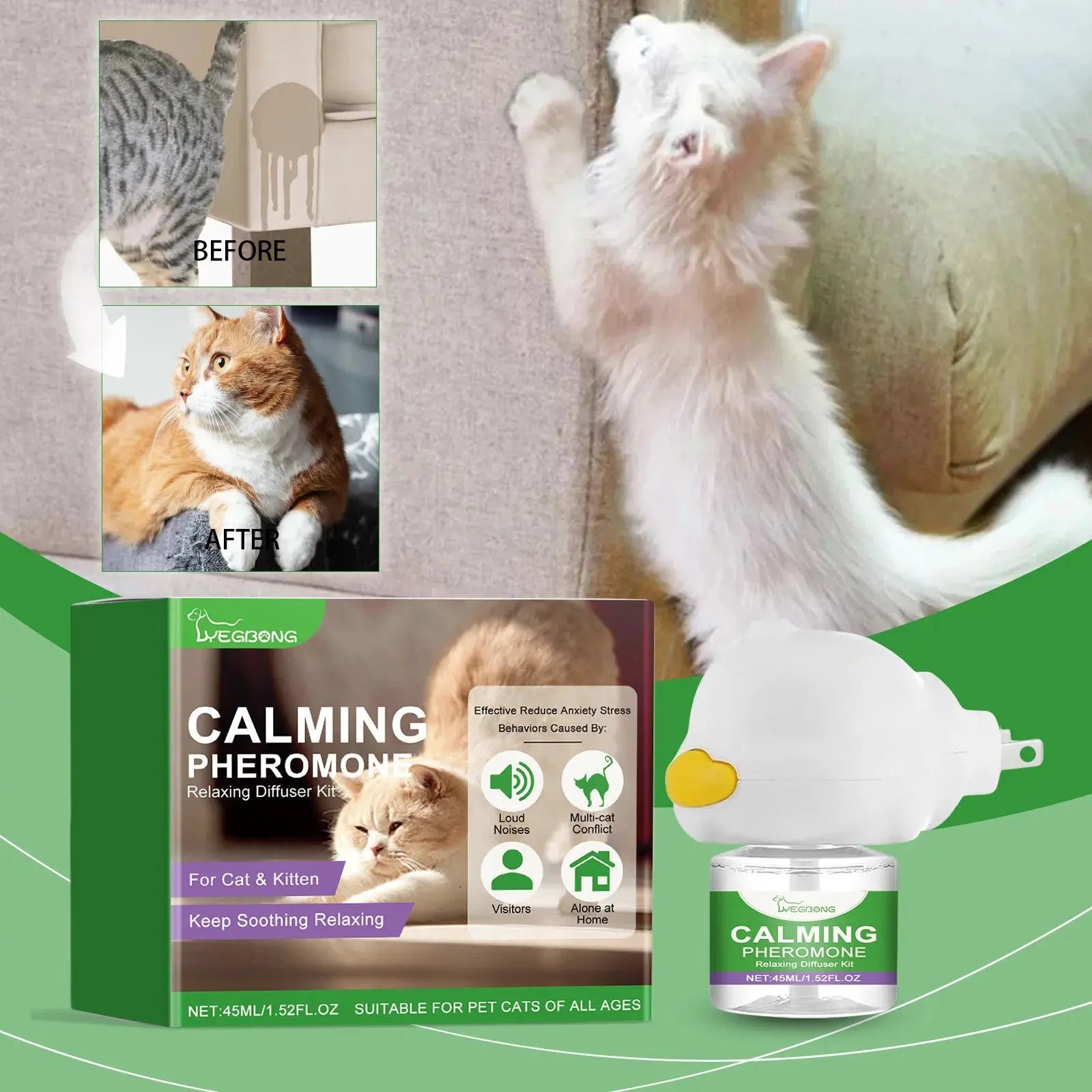 Cat Calming Diffuser Kit Refill Calming Mood Relaxing Anti Anxiety Stress Soothing Comforting Pets Pheromone Calming Diffuser PawsMagics