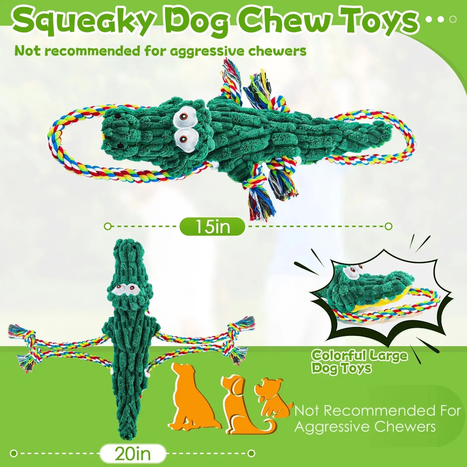 Cotton Rope Alligator Squeak dog toy for aggressive chewers PawsMagics