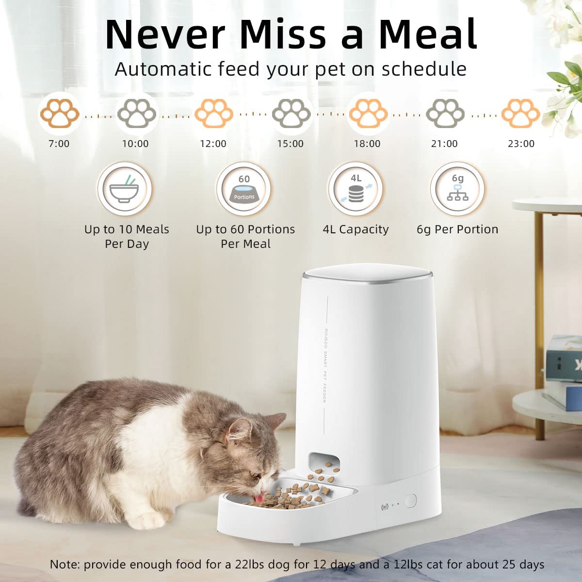 ROJECO Automatic Cat Feeder Pet Smart WiFi Cat Food Kibble Dispenser Remote Control Auto Feeder For Cat Dog Dry Food Accessories - PawsMagics