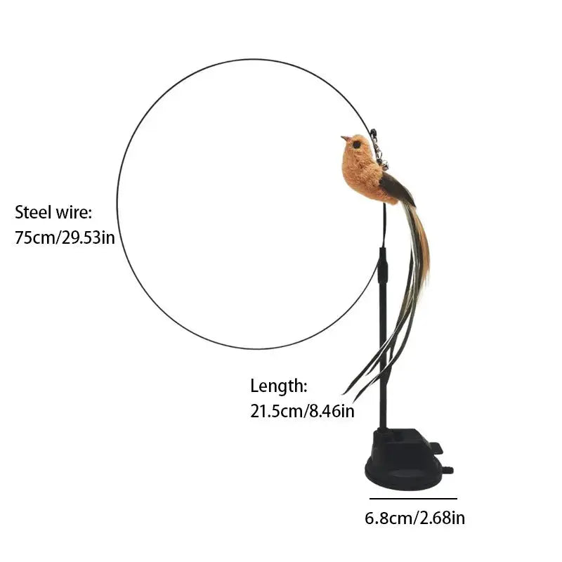 Upgraded Hands-Free Feather Cat Teaser Stick – Long Rod & Steel Wire PawsMagics